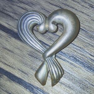 Large Sterling Heart Brooch Signed 7 Grams